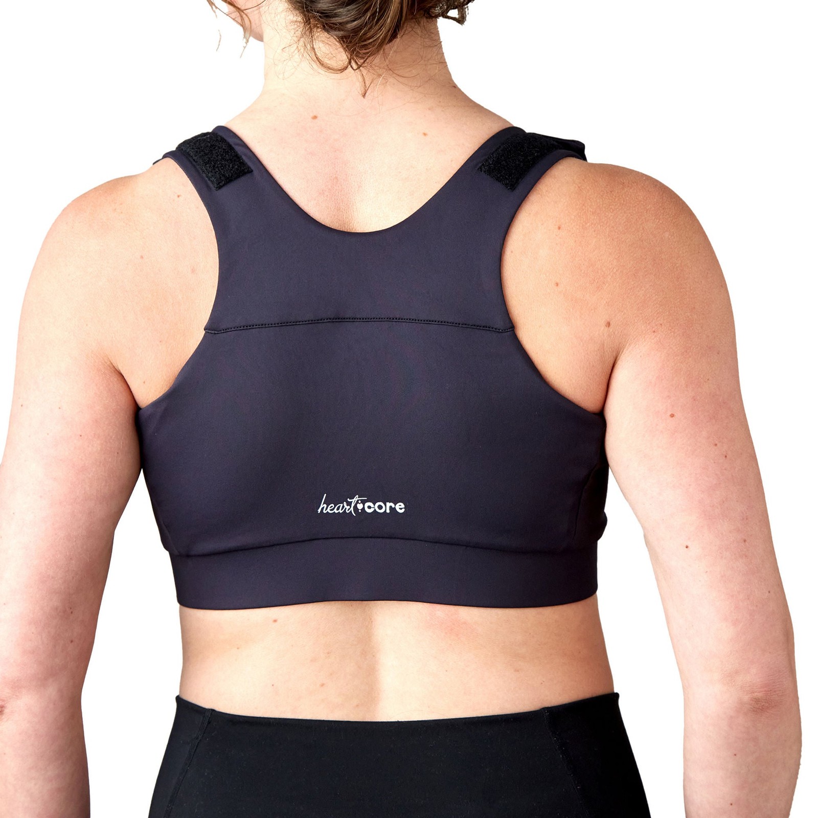 heart&core Shirl Bra Post-Surgery Racerback Bra Double Zipper Front Black Medium