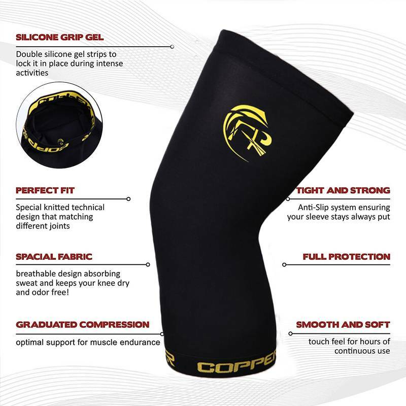 Copper Knee Support Compression Sleeve Brace Sport Joint Pain Relief Arthritis