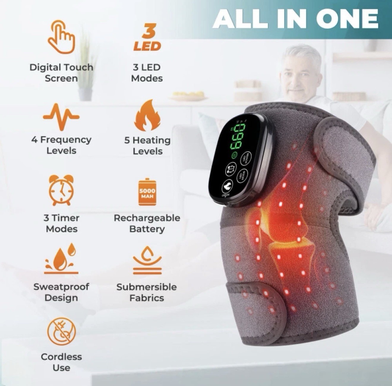 3-in-1 Cordless Knee Heat W/ Red & Near Infrared Light Therapy Shoulder Elbow