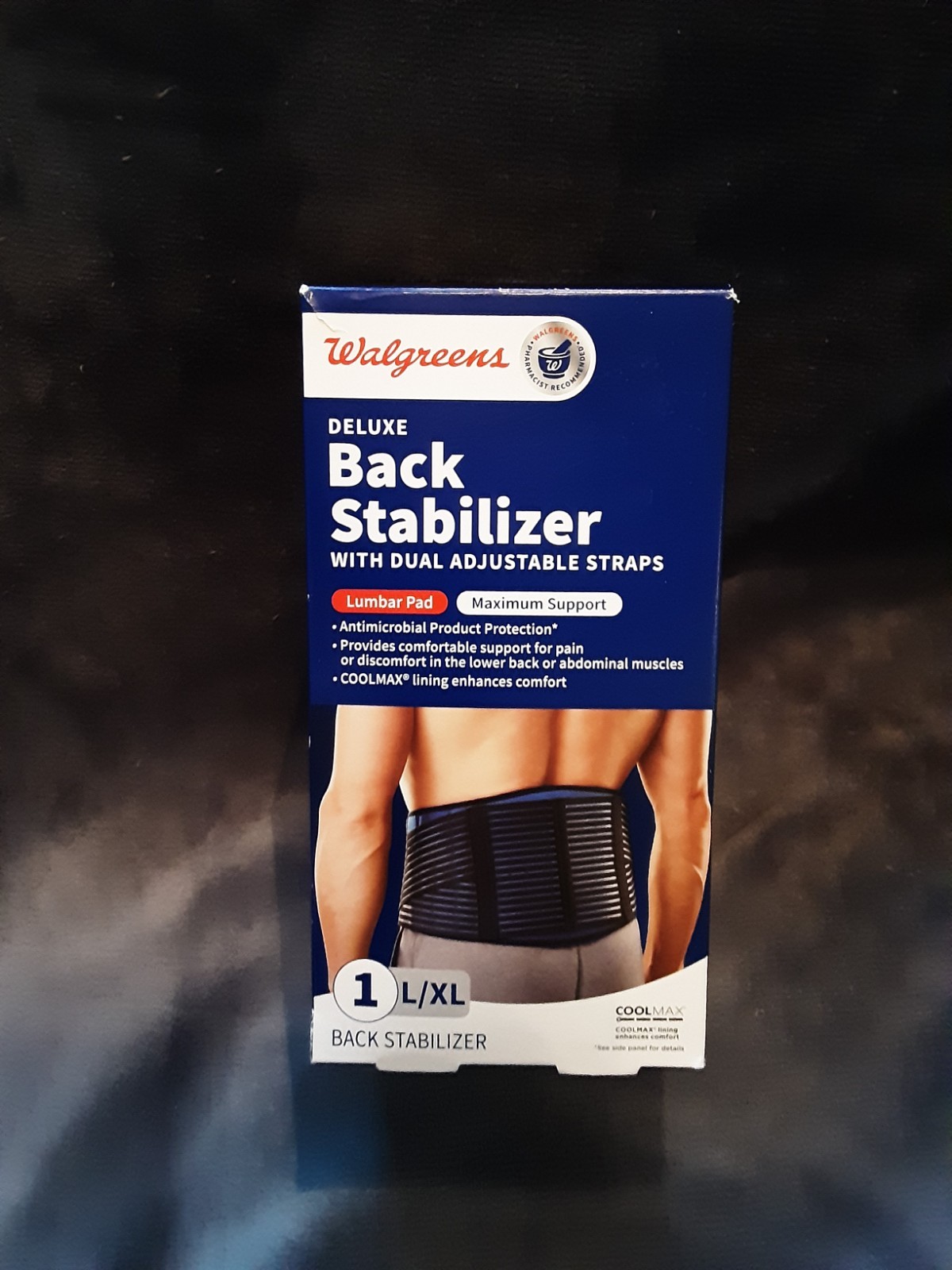 Wallgreens Deluxe Back Stabilizer Size L/XL Coolmax, Antimicrobial, Lumbar Pad