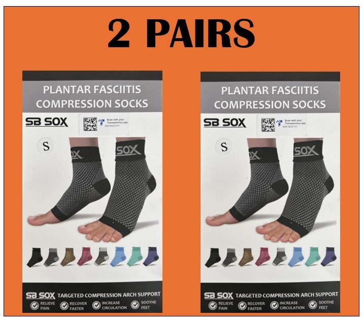 SB SOX Plantar Fasciitis Compression Socks – Black Small – 2 PAIRS