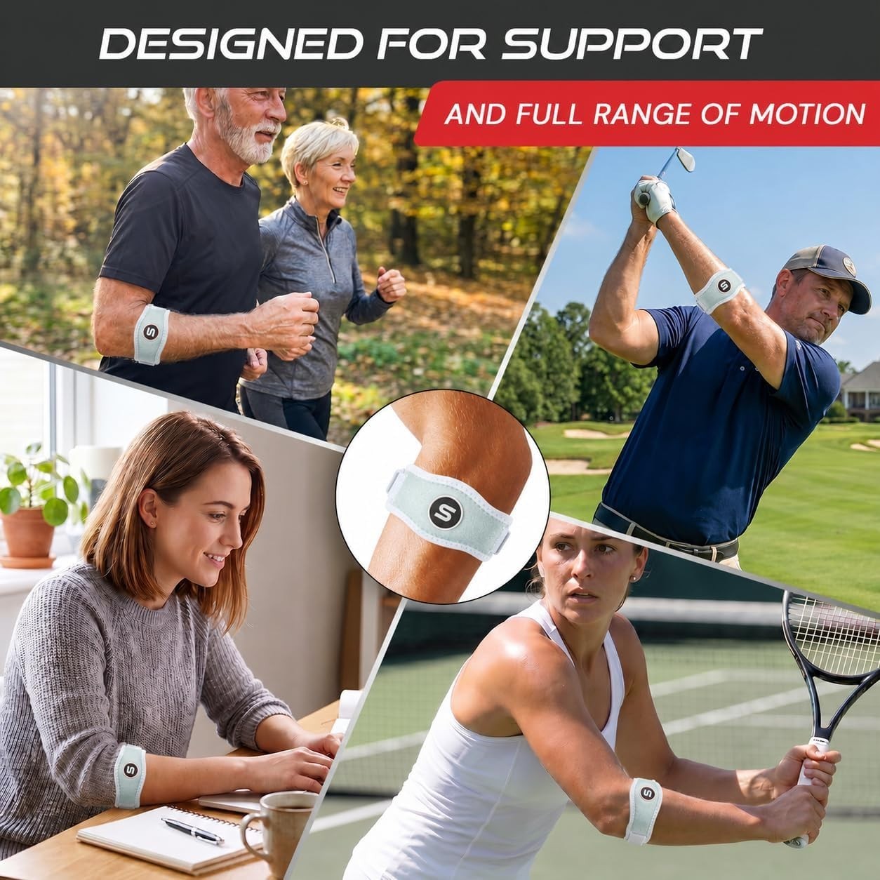 Adjustable Elbow Brace for Tendonitis Relief, Support Wrap for Pain Relief