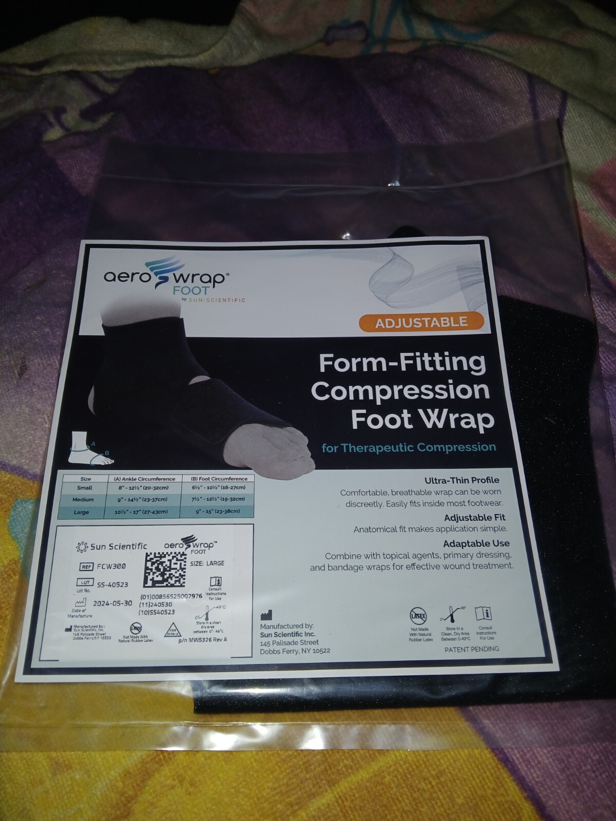 Sun Scientific Aero Wrap Foot Form Fitting Compression Foot Wrap ( Large ) New
