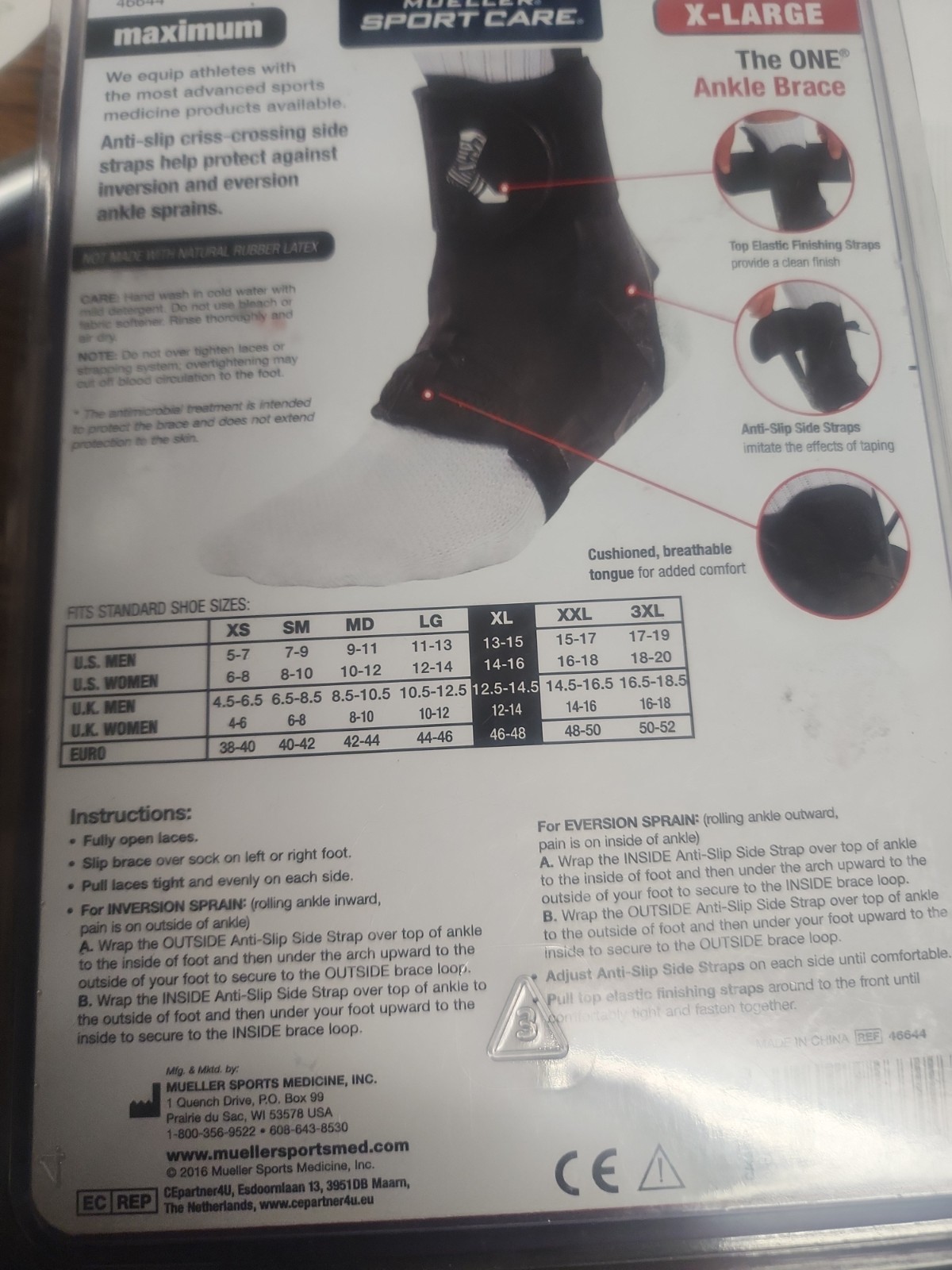 Mueller The One Ankle Brace X LARGE Maximum SUPPORT BLACK Anti Slip Stra