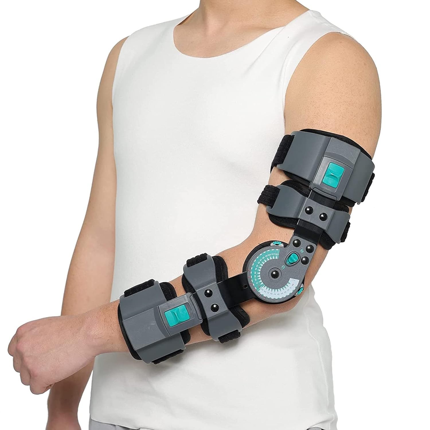 DOUKOM Hinged Post Op Elbow Brace, Adjustable Range of Motion Support -LEFT SIDE