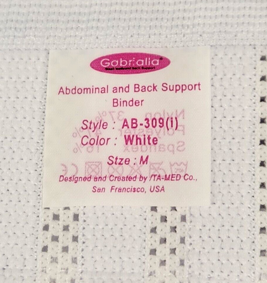Gabrialla Abdominal Back Support Binder Maternity Collection White Med. 34.5-38″