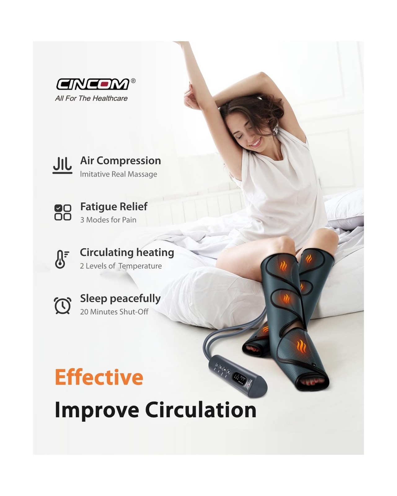 CINCOM Leg Massager with Heat and Compression, Legs Massage for Circulation a…