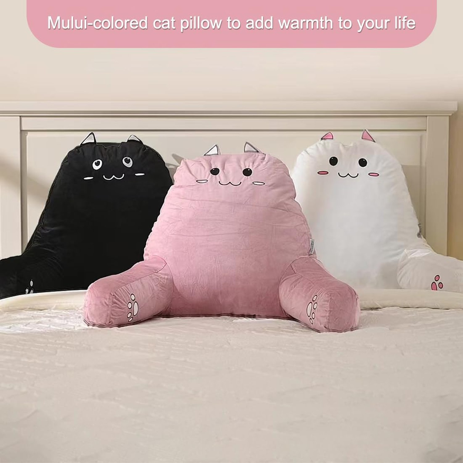 SUNSIDE Kitty Reading Pillow for Sitting in Bed, Cute Back Pillows for Adult …