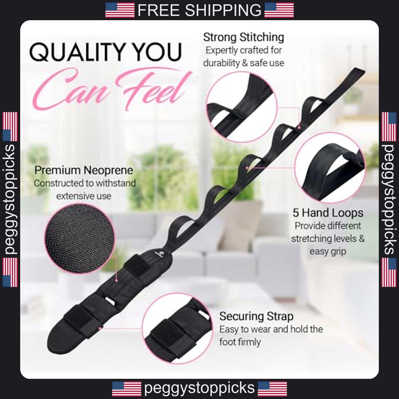 Leg Stretching Strap with Loops for Flexibility and Injury Support