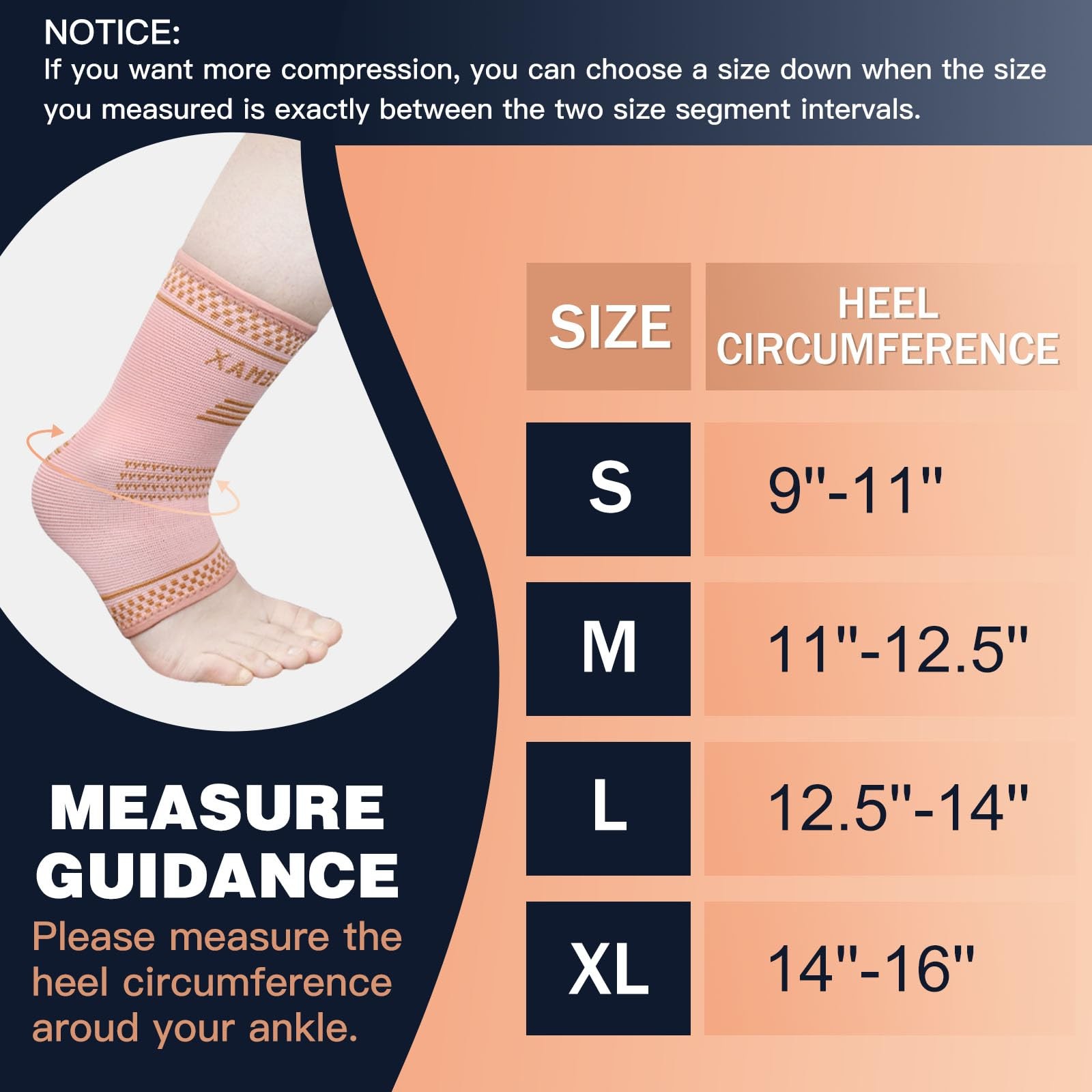 Copper Ankle Brace Compression Sleeve for Plantar Fasciitis Golden Pink XL