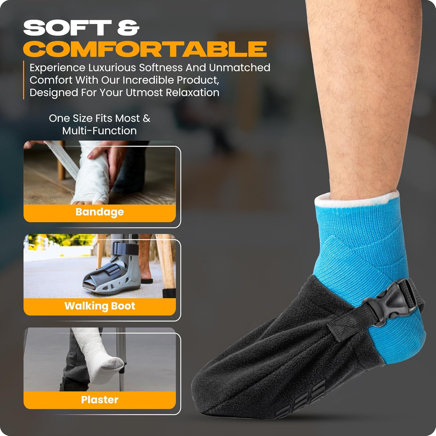 Special Essentials 2 Pack of Adjustable Leg Cast Sock Cover – Non-Slip Foot and