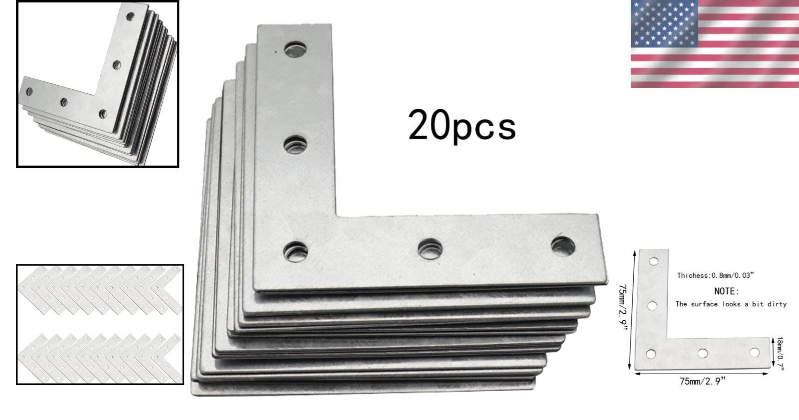 Versatile 20Pcs 3 Inch Flat Angle Braces – Strong Support Plates for Furniture