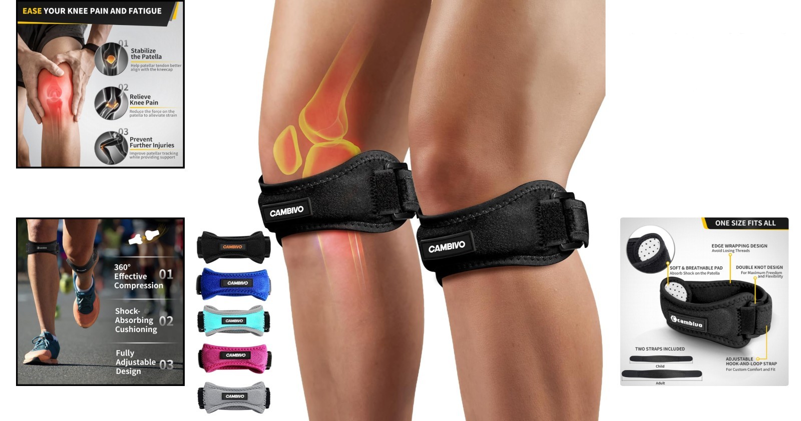 Comfortable Anti-Slip Knee Straps for Tendonitis Relief – 2 Pack for All Ages