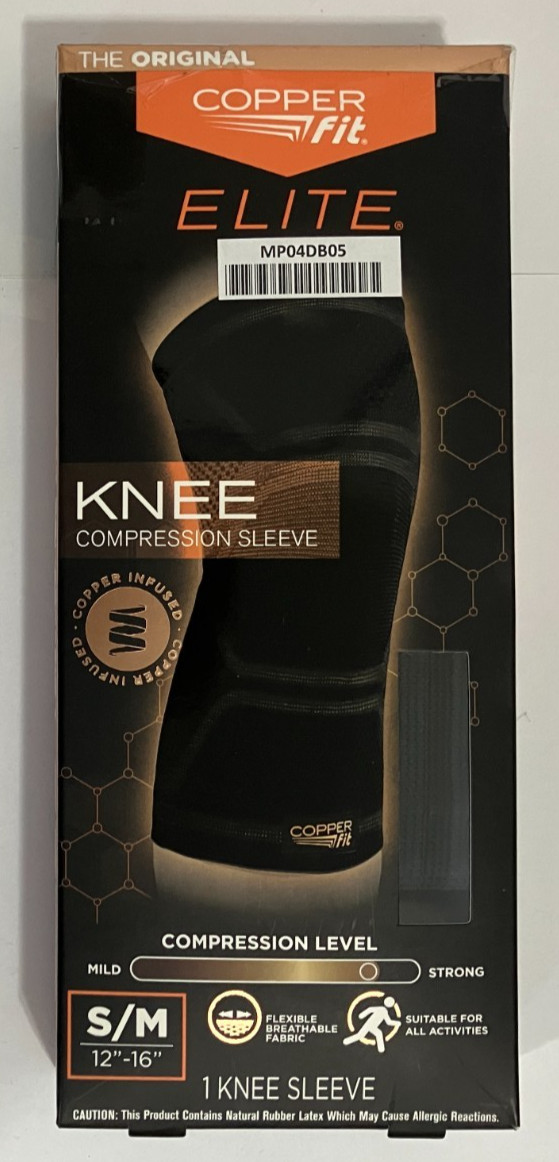 Copper Fit ICE Compression Knee Sleeve Relief + Recovery, Unisex, S/M, 12″-16″