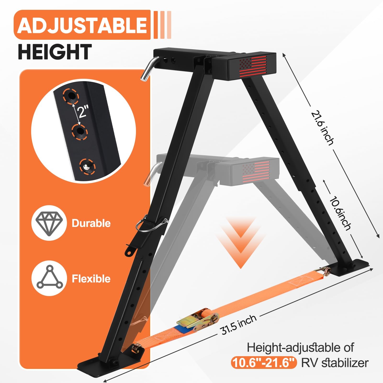 Adjustable RV Hitch Mount Stabilizer, Height of 11″-32″…