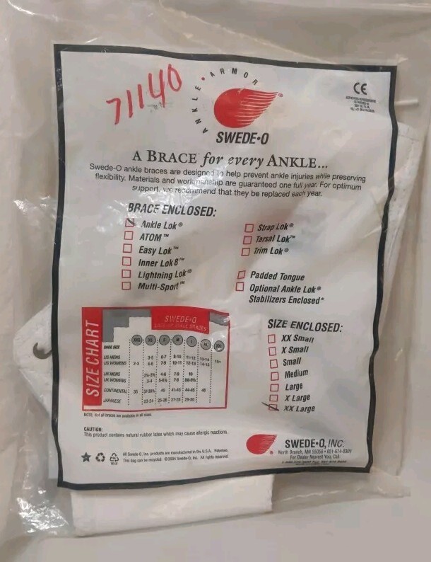 SWEDE-O Ankle Lok Brace Size XXL (US Sz 15+) White Lace/Strap