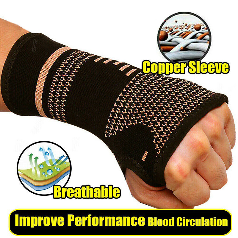 Copper Wrist Brace Support Sprain Carpal Tunnel Arthritis Compression Sleeve US