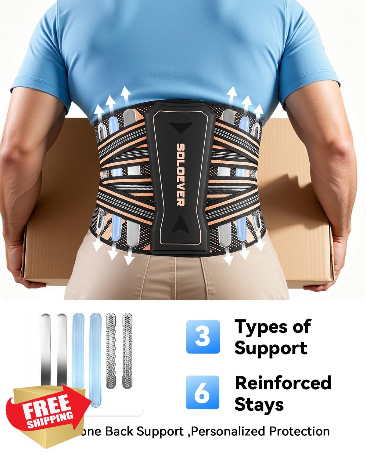 SOLOEVER Back Brace Black X-Large