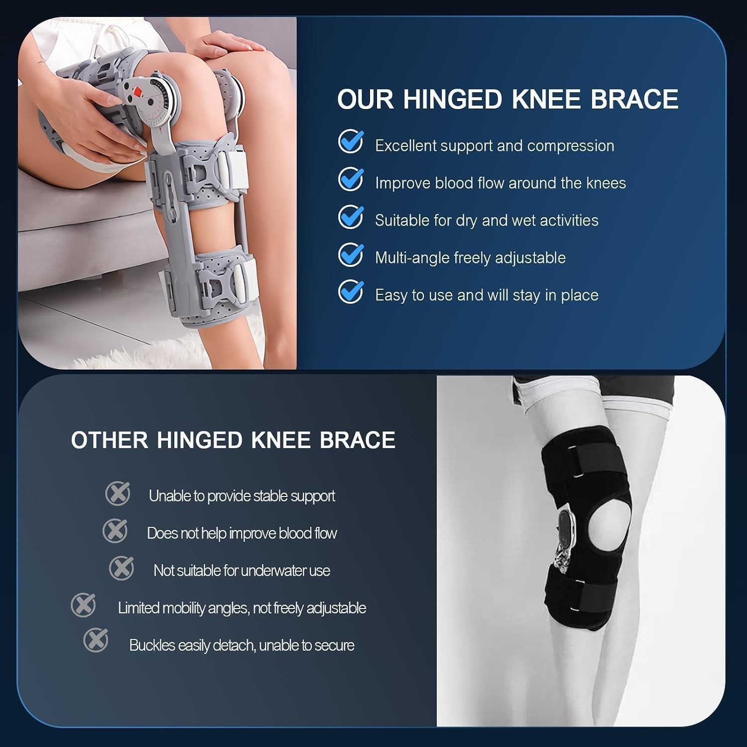 Hinged ROM Knee Brace 32″ Thigh Post Op Immobilizer ACL MCL PCL Support Unisex