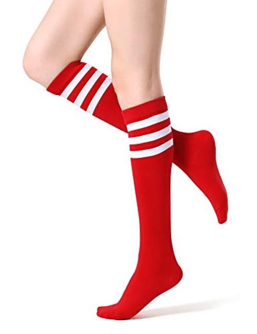 Women’s Knee High Socks Outdoor Sport Athletic Socks Casual One Size Red+white
