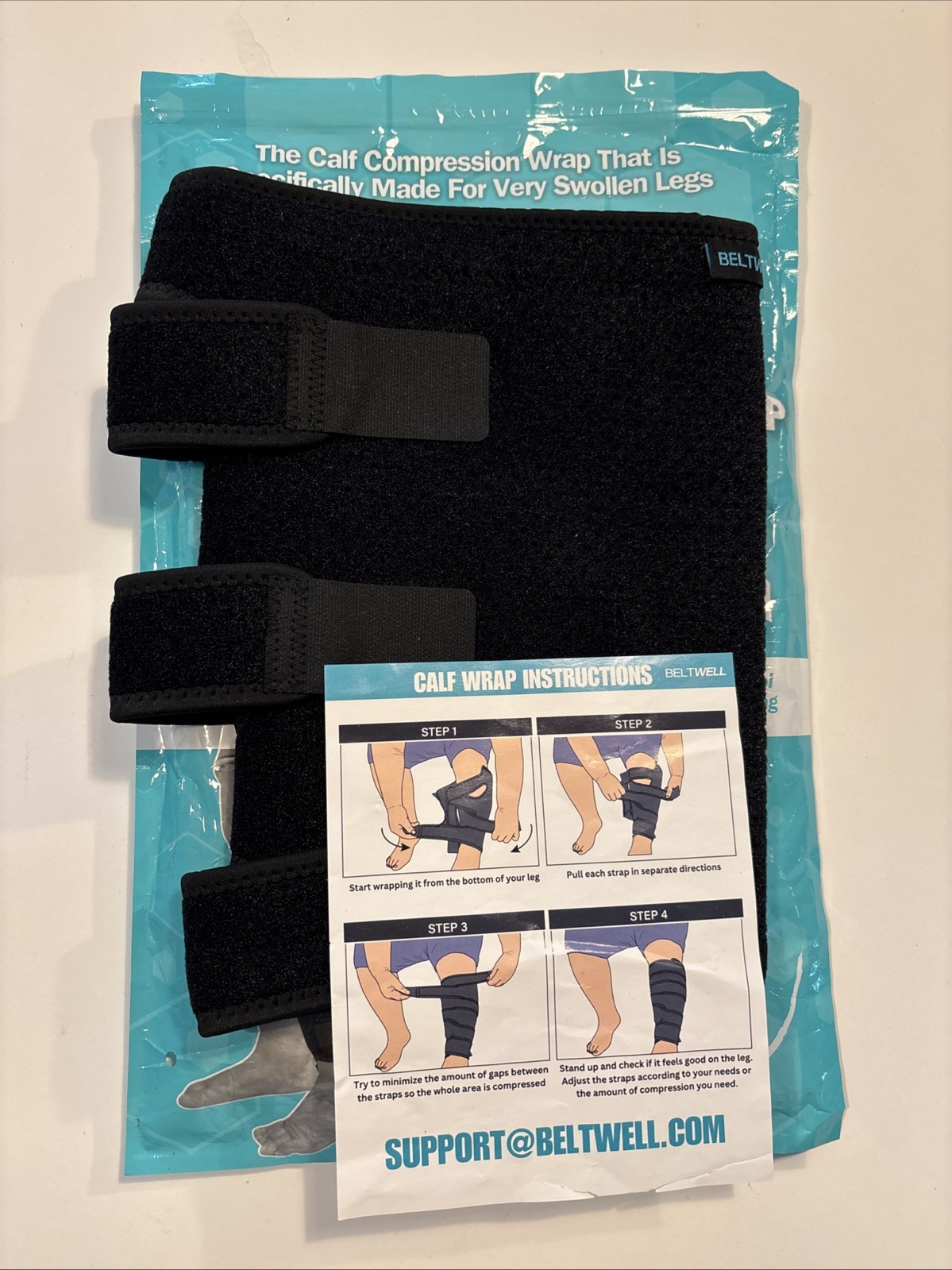 Beltwell Adjustable Calf Compression Wrap For Lymphedema Large Short Black 6627