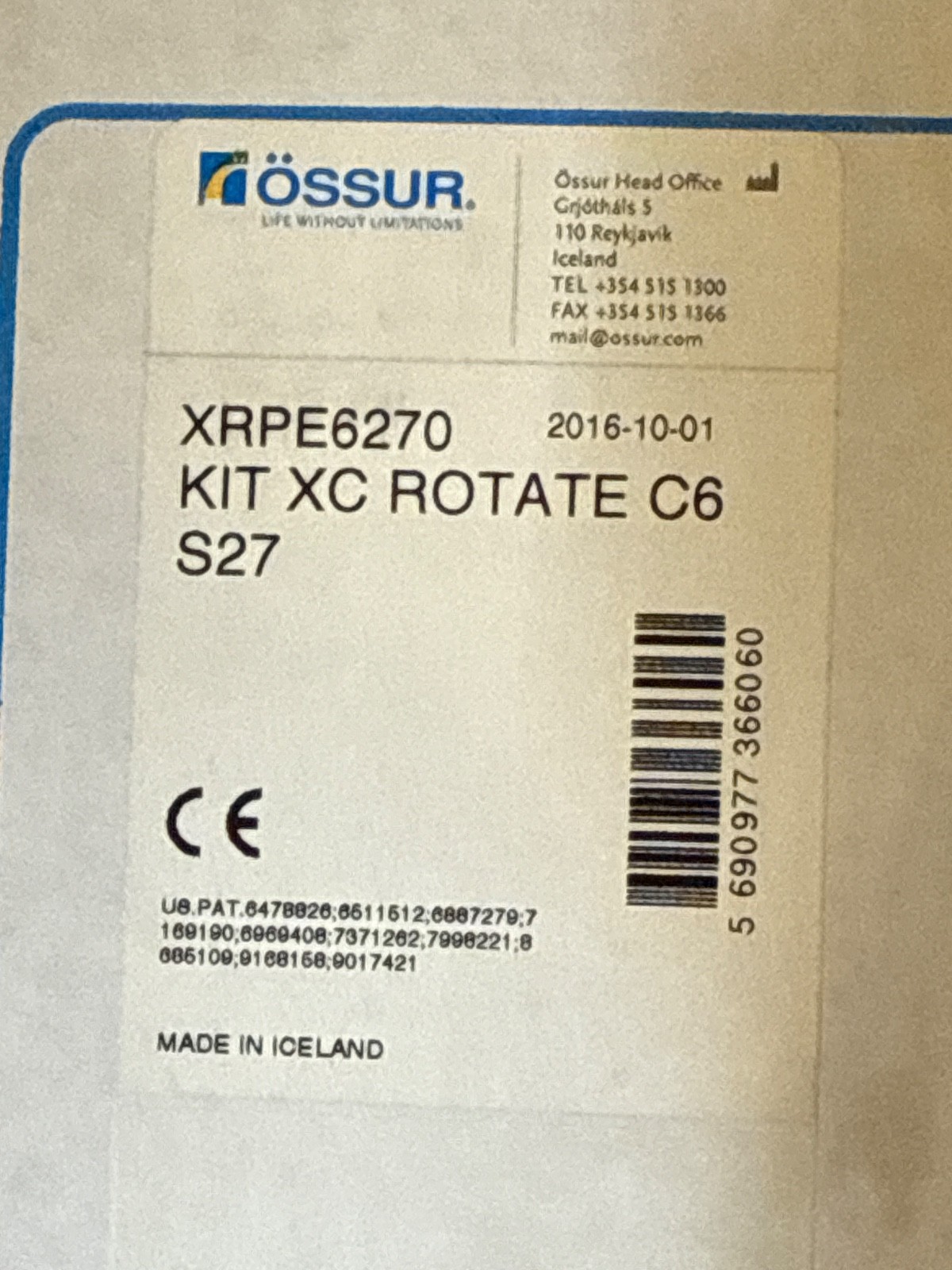 Ossur variflex vari-flex Xc rotate prosthetic foot, size 27, category 6, right