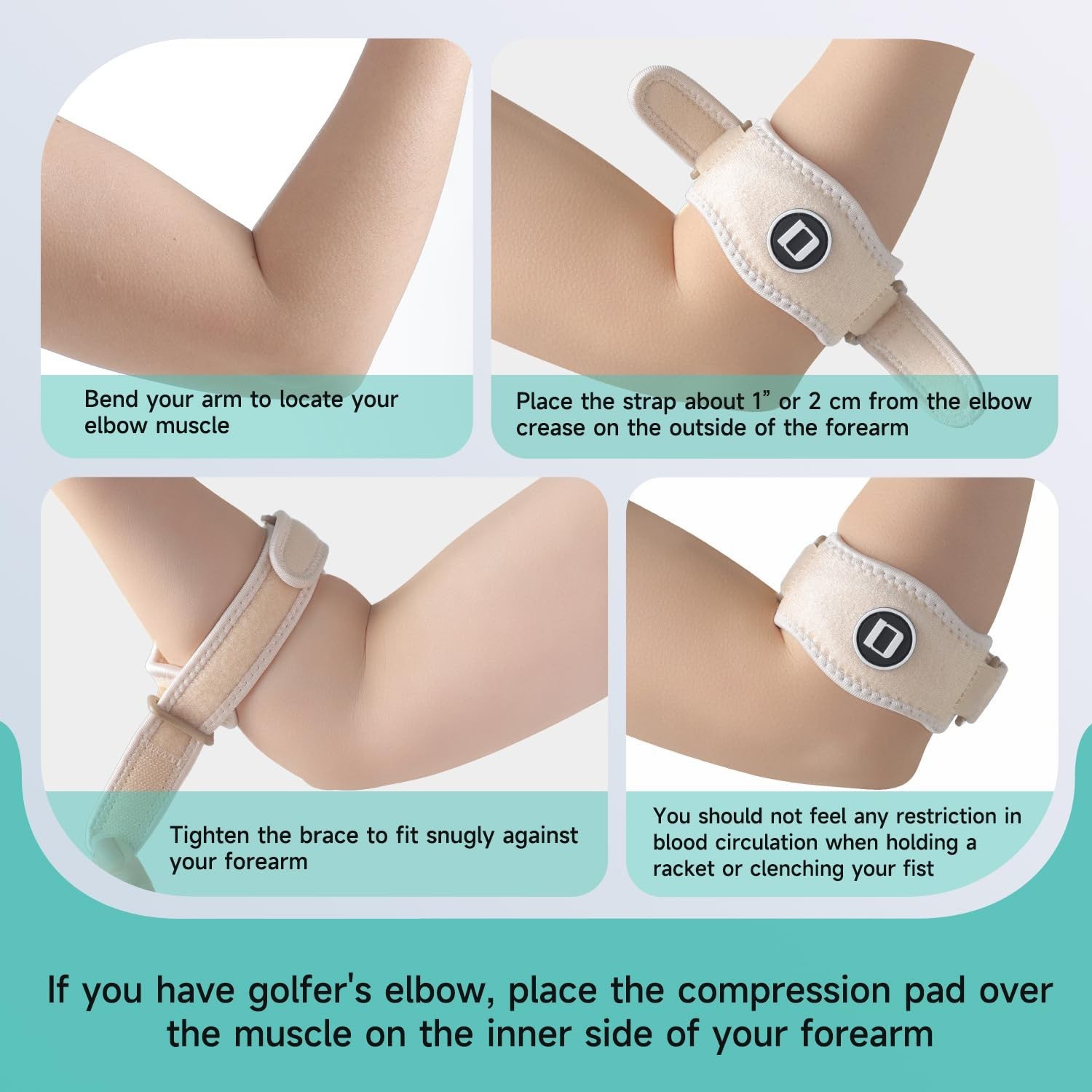 Adjustable Tennis Elbow Brace & Golfer Elbow Strap, Compression Pad, 2 Pack, Fit