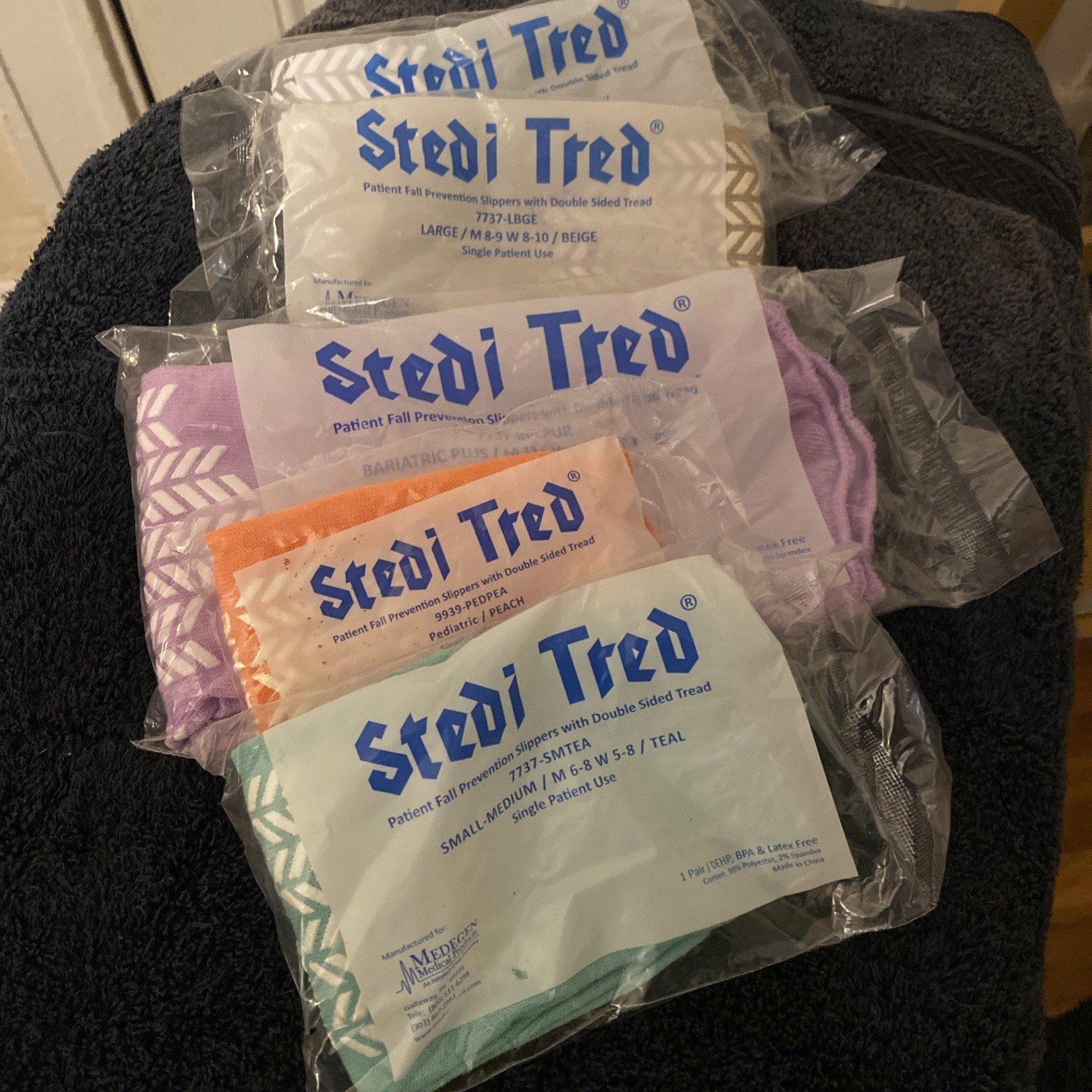 Stedi Tred Socks Fall Prevention Slippers 5 Pairs Latex Free New Various Sizes