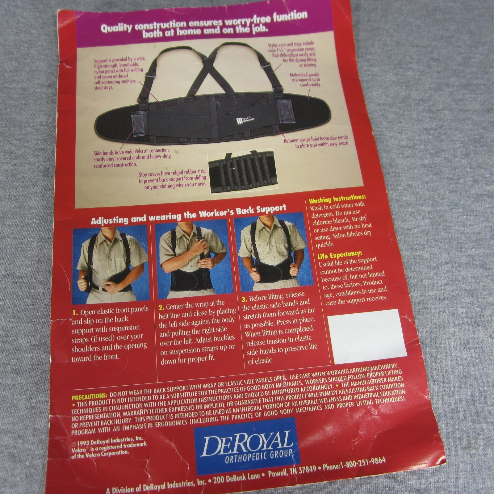 DeRoyal Three-D Worker’s Back Support Size Large BS1000-16 Hip 40-44 Waist 36-40