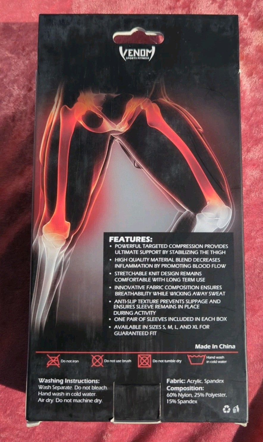 Venom Size M Thigh Compression Sleeve One Pair Support Black Sports Fitness