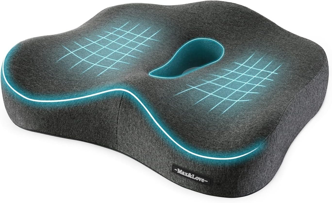 Max&Love Memory Foam Seat Cushion Coccyx Tailbone Sciatica Relief Dark Gray