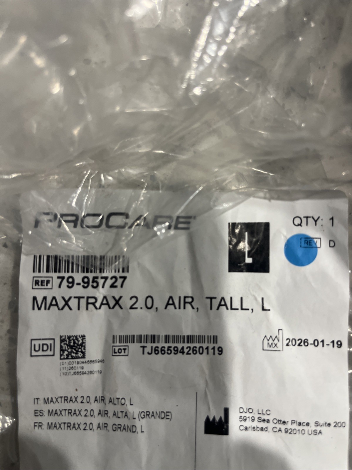 Procare Maxtrax 2.0 Tall Air Size Large Walking Boot with 4 Ankle Cushions