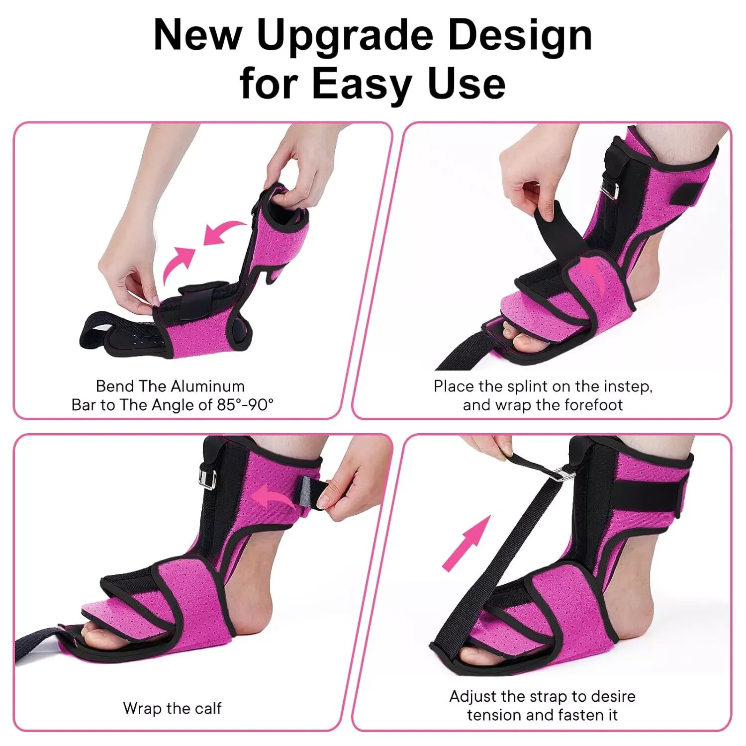 Set Of 2, 1 Pink & 1 Black Plantar Fascitis Night Splint Ankle Brace Toe Support
