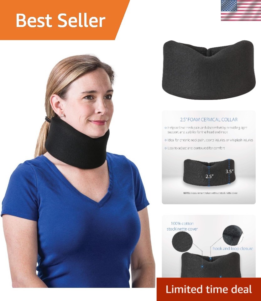 Adjustable Soft Foam Cervical Collar – Neck Support for Pain Relief – Black