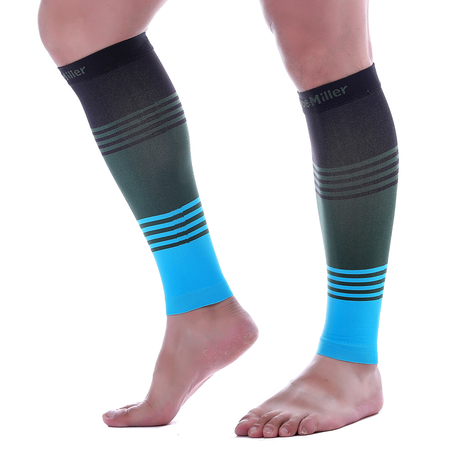 Doc Miller Calf Compression Sleeve 1Pair 20-30mmHg Varicose Veins BLACK/GRN/BLUE