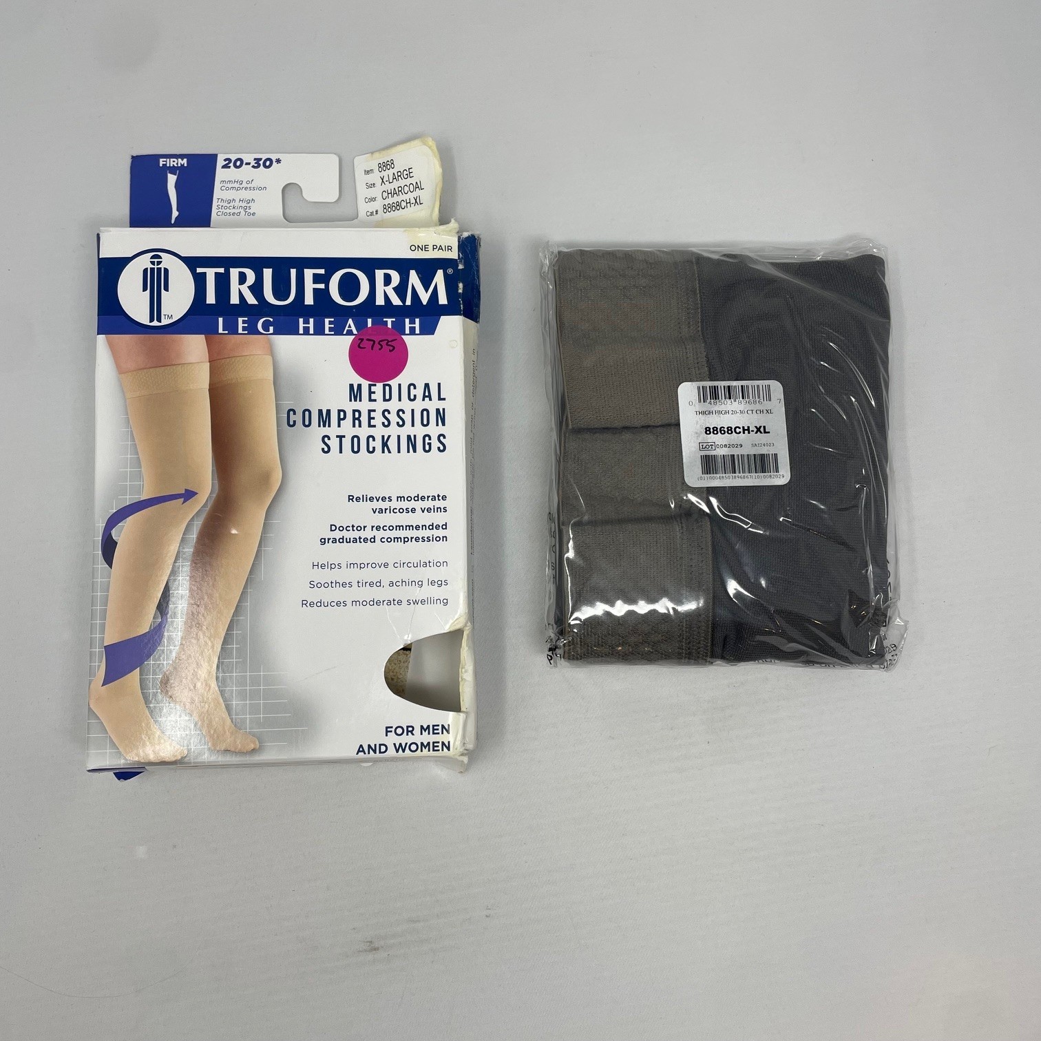 Truform Leg Medical Compression Stockings 20-30 mmHg Closed Toe XL Charcoal