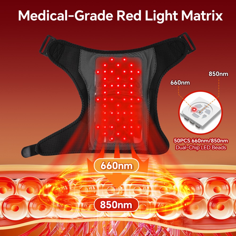 Red Light Shoulder Massager Pain Relief with 4 Heating Levels, 3 Vibration Modes