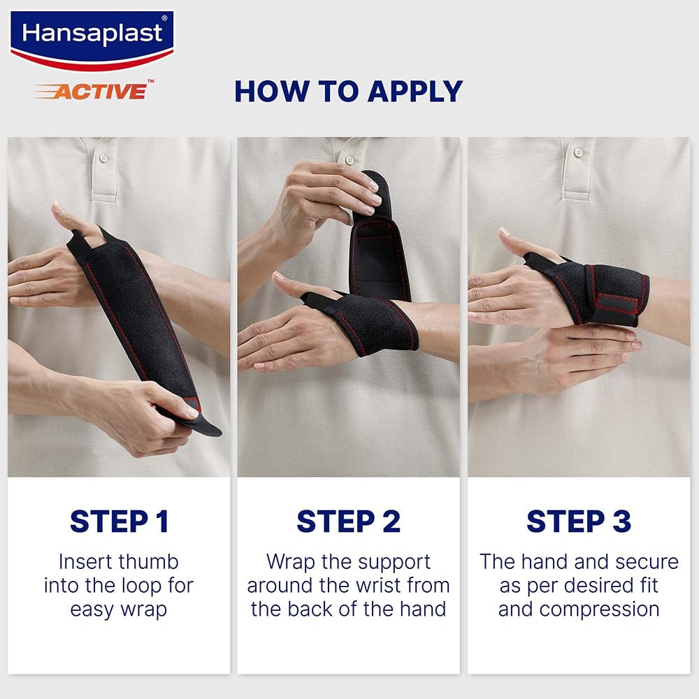 Hansaplast Active Wrist Support – One Size Neoprene for Pain Relief & Stability