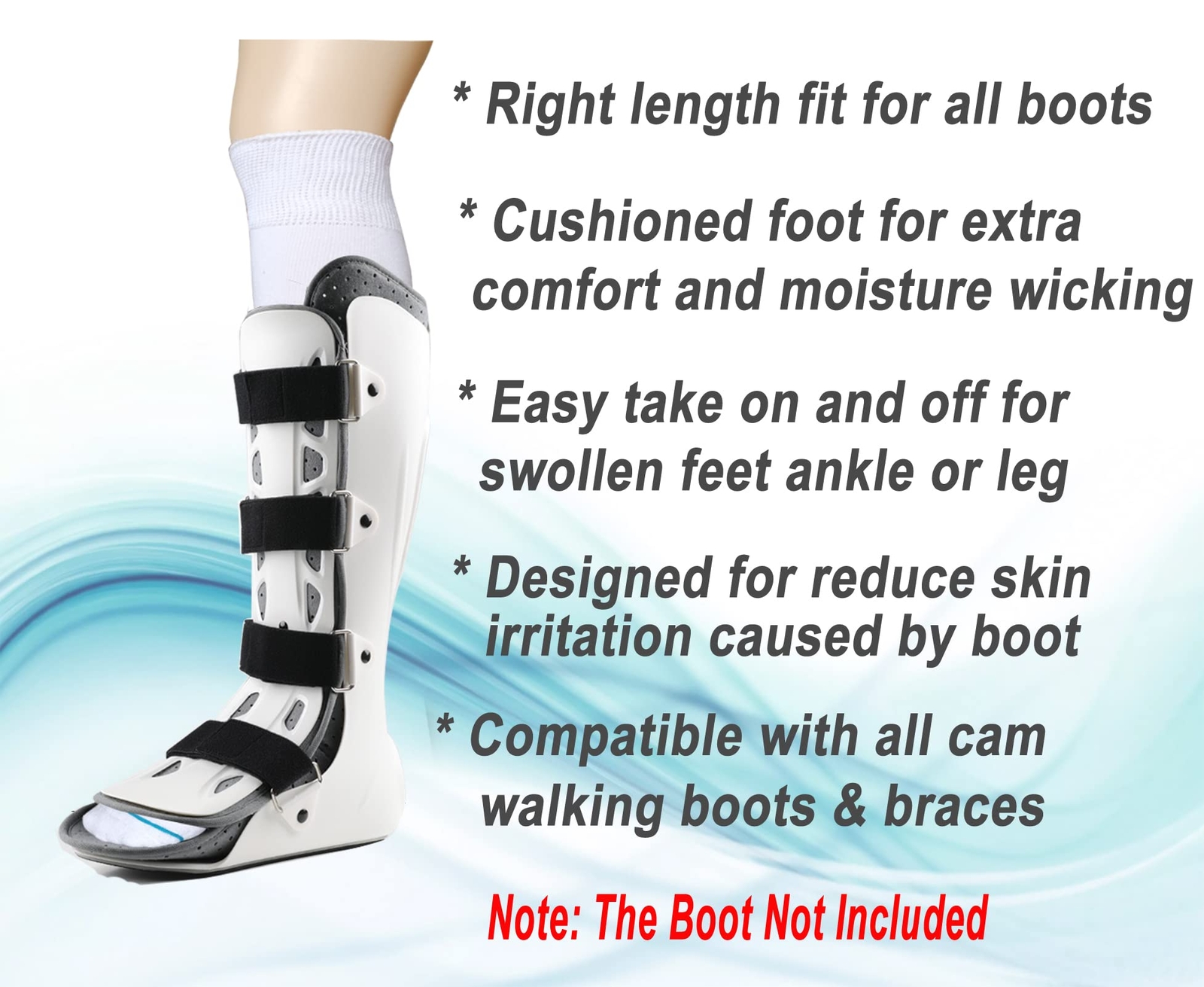 2 Pairs Walking Boot Socks Replacement Liner for Air cast Walking Boot