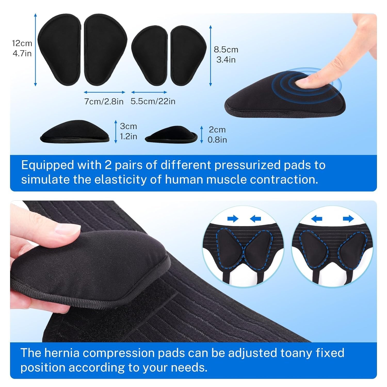 Hernia Belt: Single/Double Inguinal Support w/4 Pads, Groin Truss Briefs
