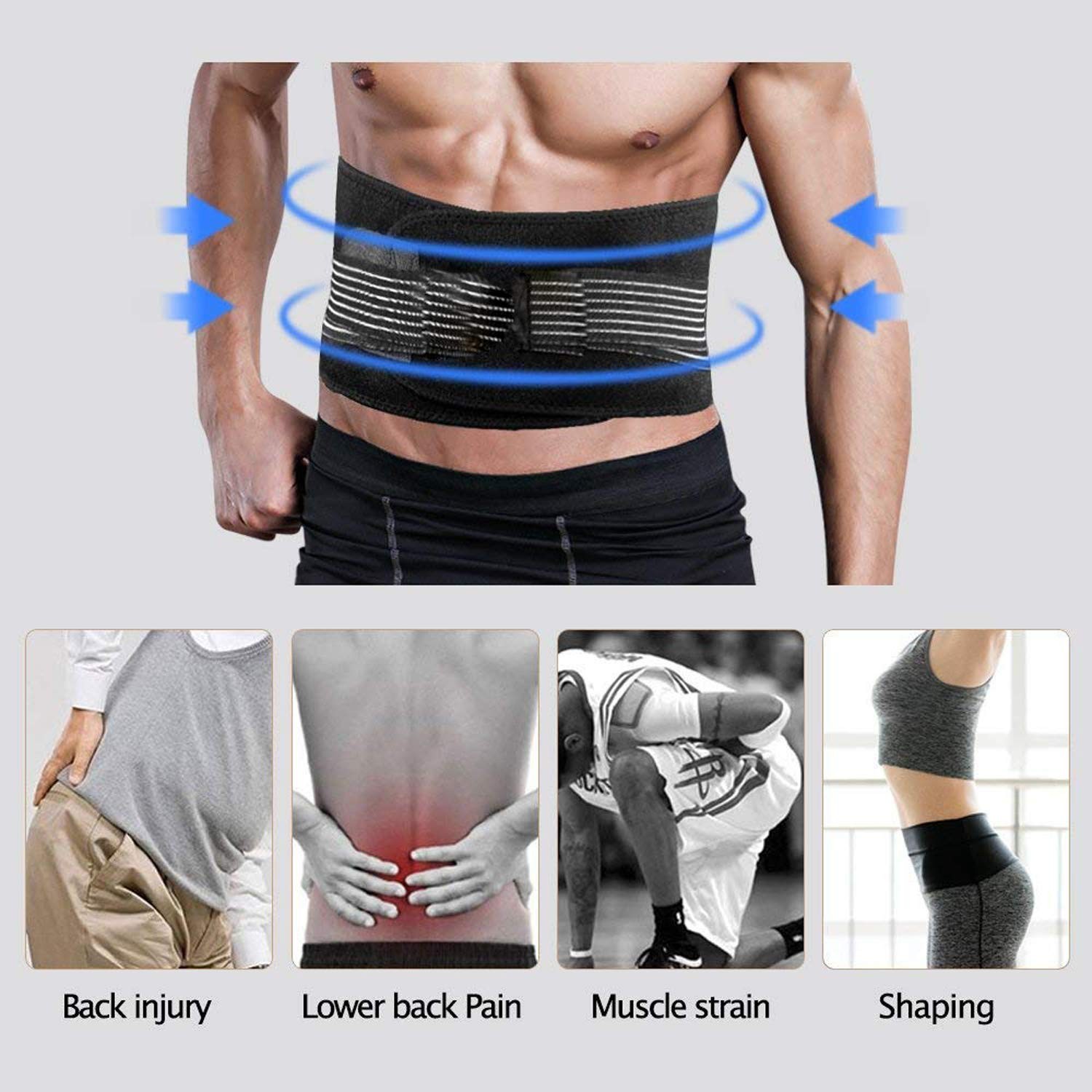 WONFAST Lumbar Back Support Brace Waist Trainer Belt 6X-Large 58-62 Black/Blue