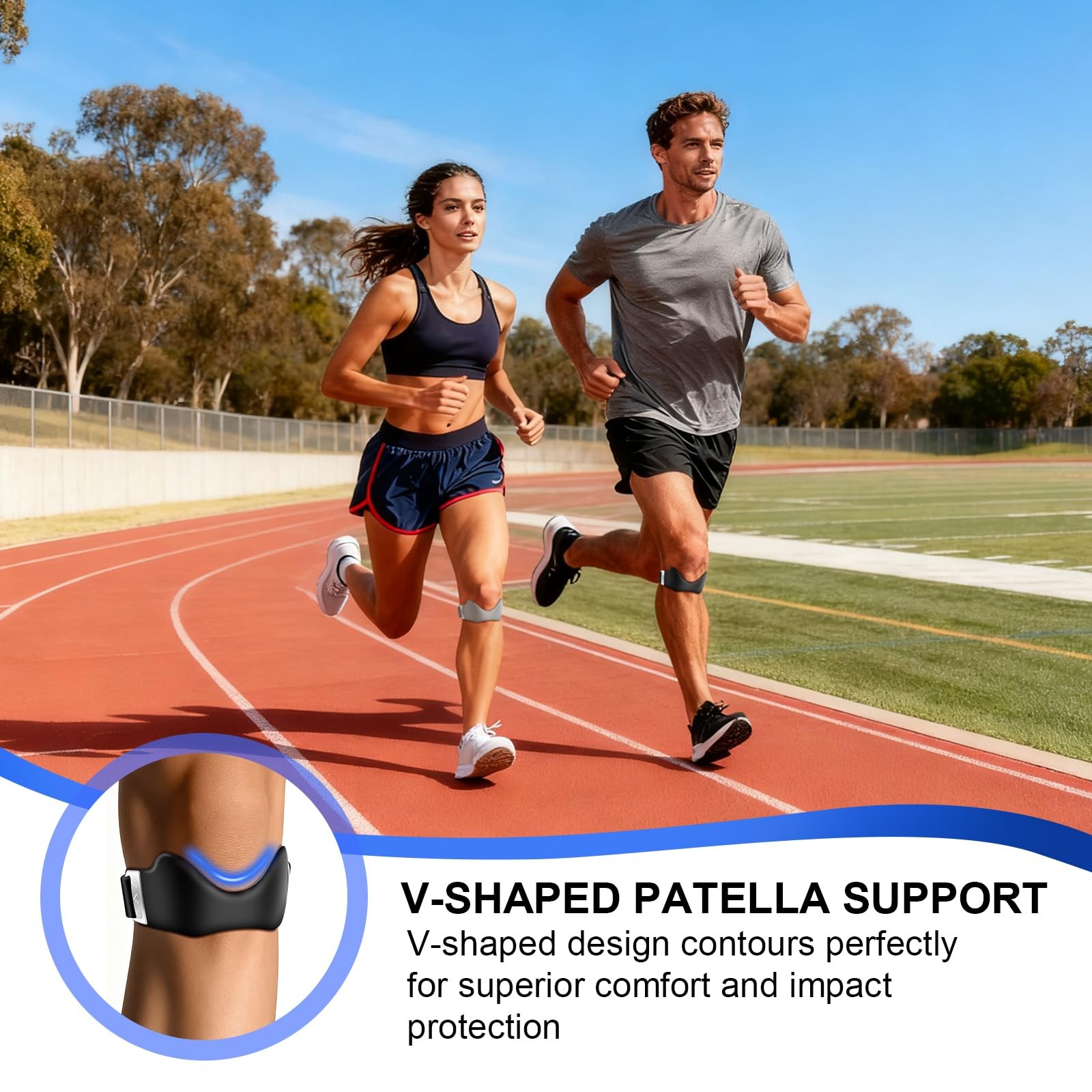 Silicone Patellar Tendon Support Strap 2 Pack, Adjustable Non-Slip Patella Ba…