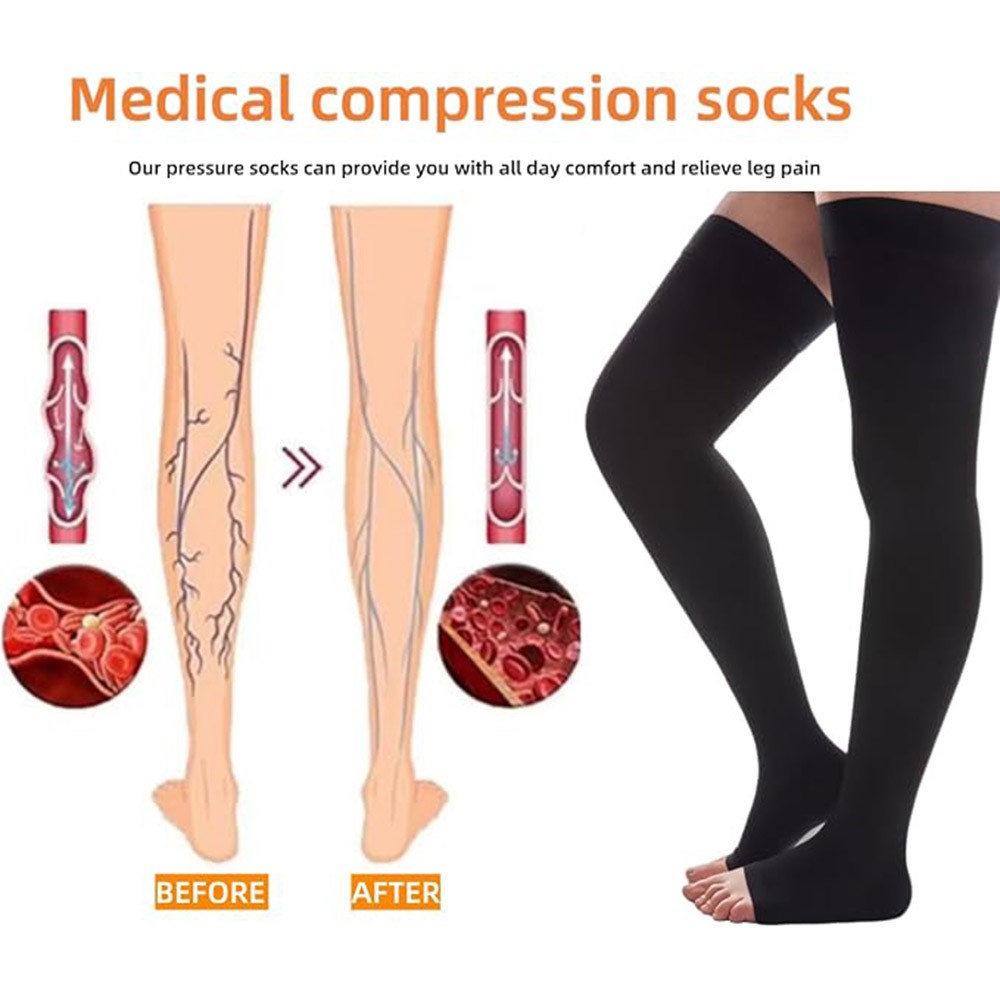 Leg Brace Knee Thigh High Compression Sleeve Socks Stockings Support Pain Relief
