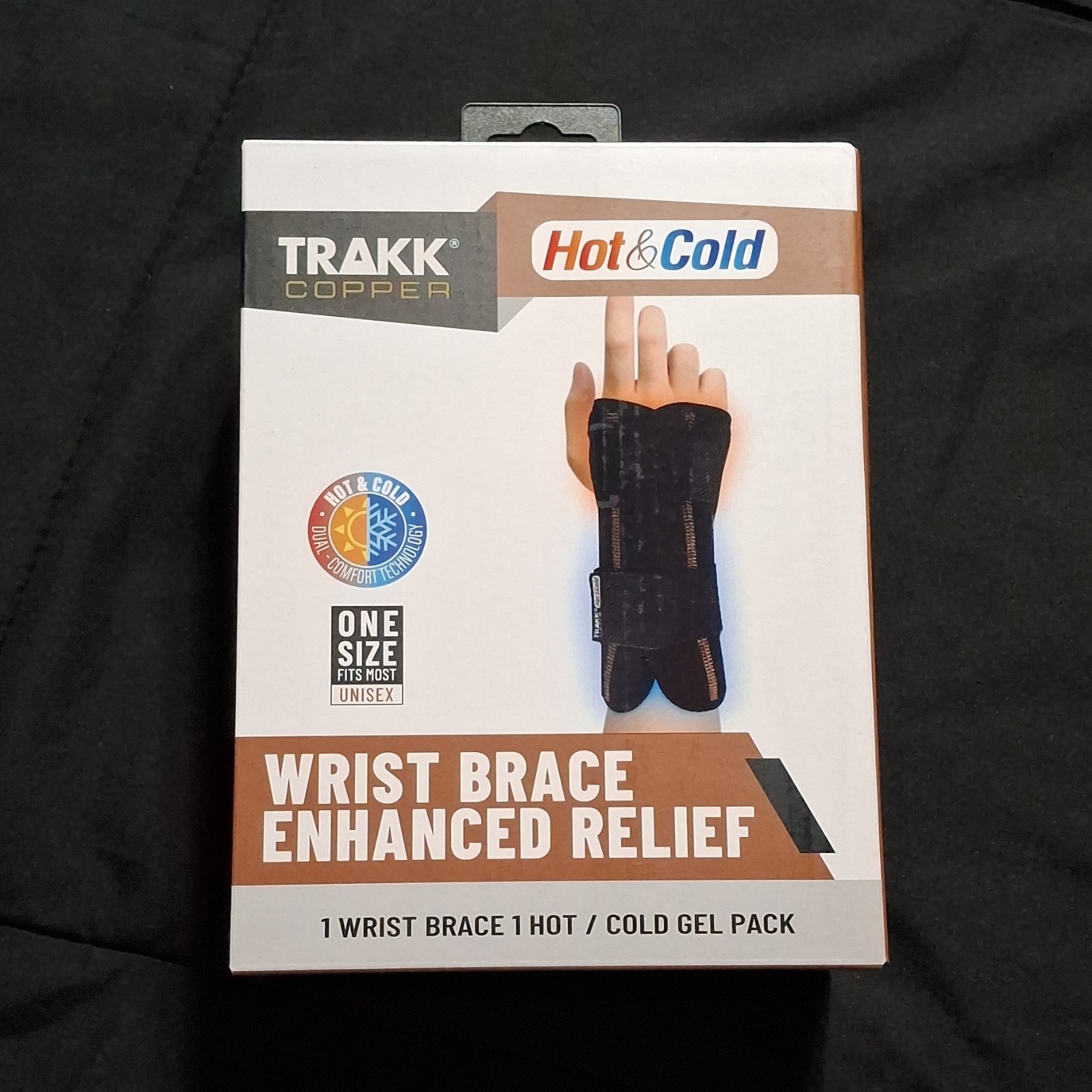 Trakk Copper Hot & Cold Gel Pack Adjustable Wrist Brace Black One Size Unisex