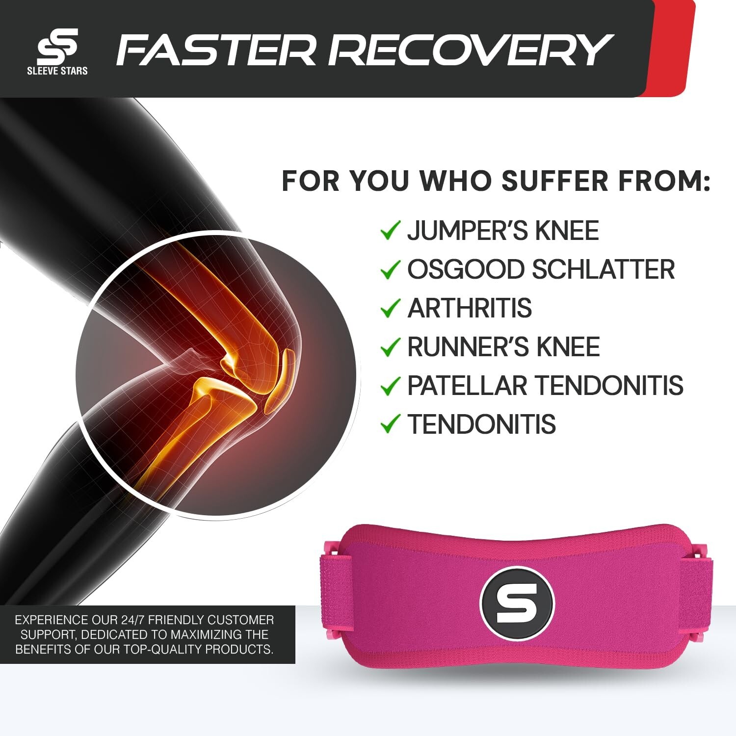 Comfortable Patellar Tendon Support Strap for Arthritis & Pain Relief – Hot Pink