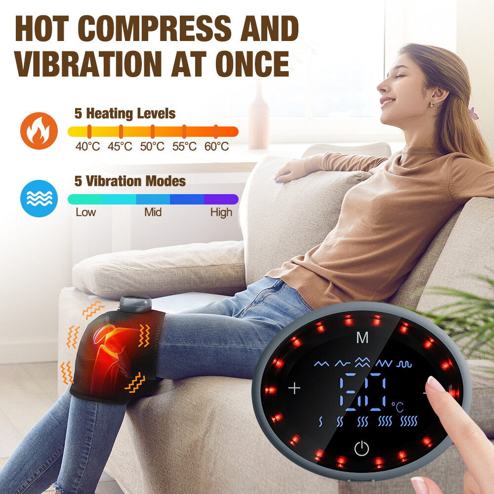 USB Electric Shoulder Brace Heated Knee Massager Vibration Massage Black Support