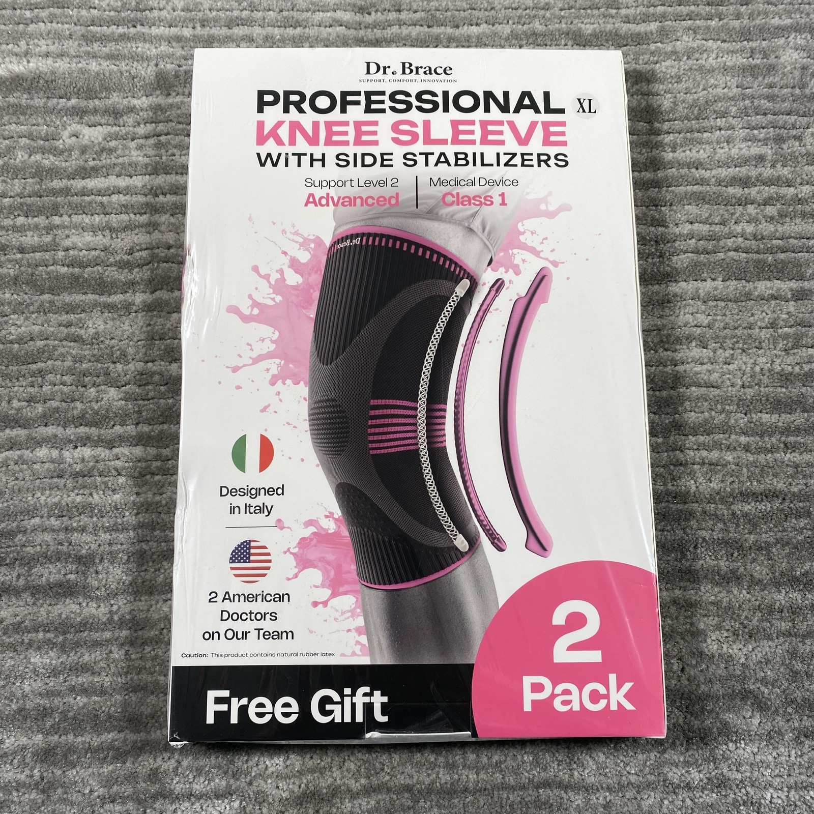 Dr. Brace Knee Sleeve XL Black Professional Compression 2 Pack Stabilizers