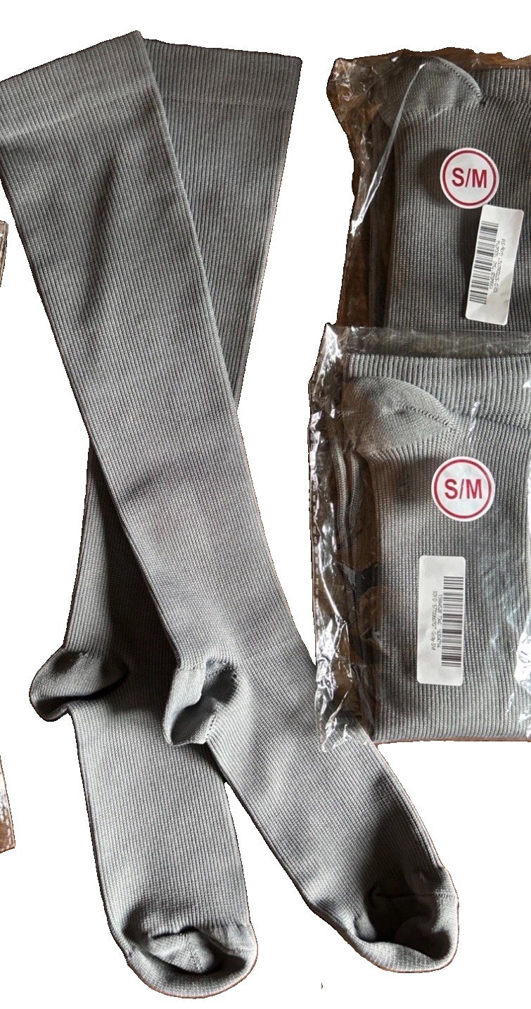 6 Pairs New Compression Socks Stockings Womens Mens Gray Knee High S/M