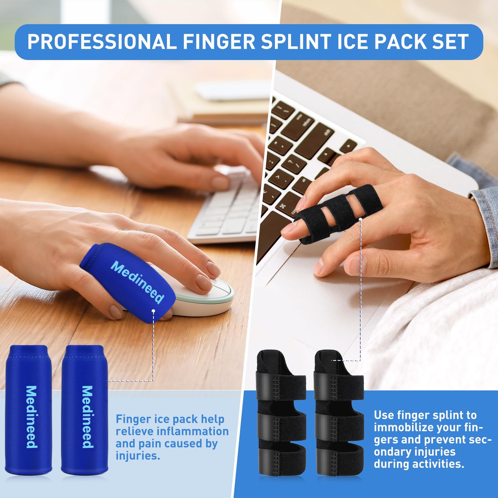 2PCS Finger Ice Pack & 2PCS Trigger Finger Splint, Thumb Splint & Sleeves Col…