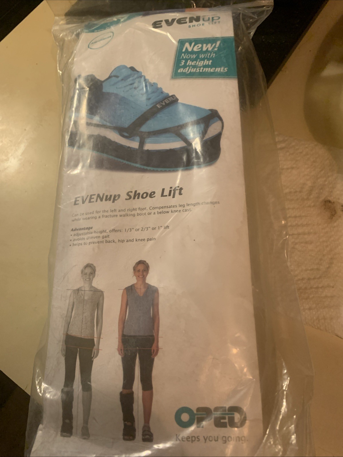 OPED Even Up Shoe Lift NEW with 3 Height Adjustments 1/3″, 2/3″, or 1″ Sz Small